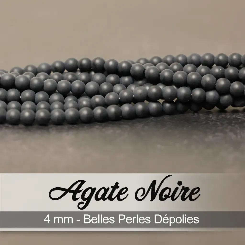 Perles Agate Noire Dépolie – Ronde 4mm – 38cm