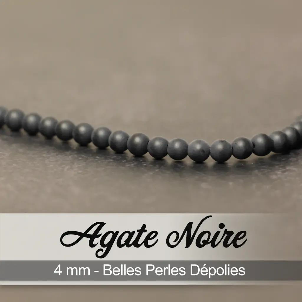 Perles Agate Noire Dépolie – Ronde 4mm – 38cm – Image 3