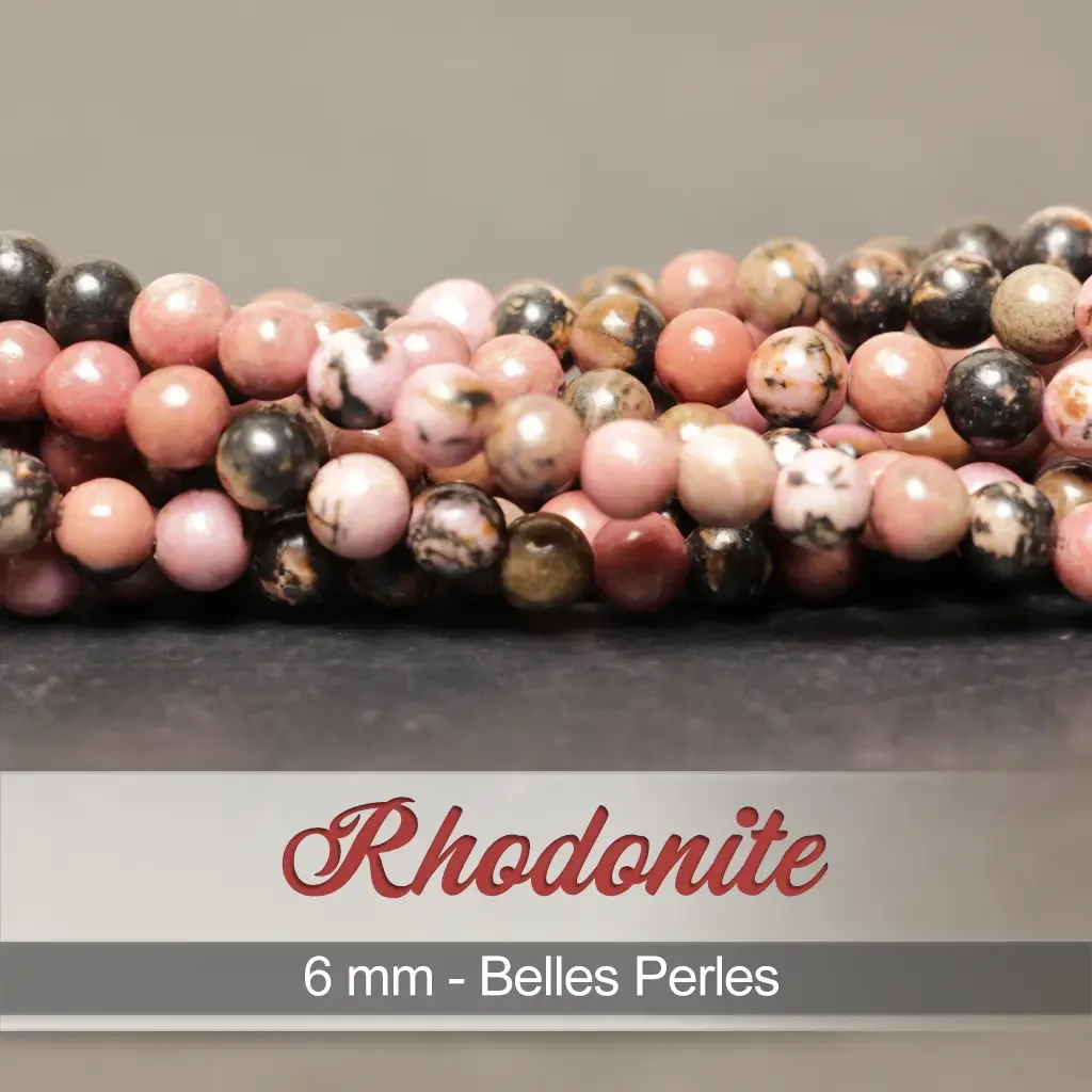 Perles Rhodonite – Ronde 6mm – 38cm