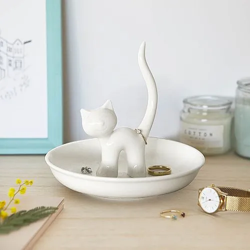 Porte-bagues Chat XL blanc céramique