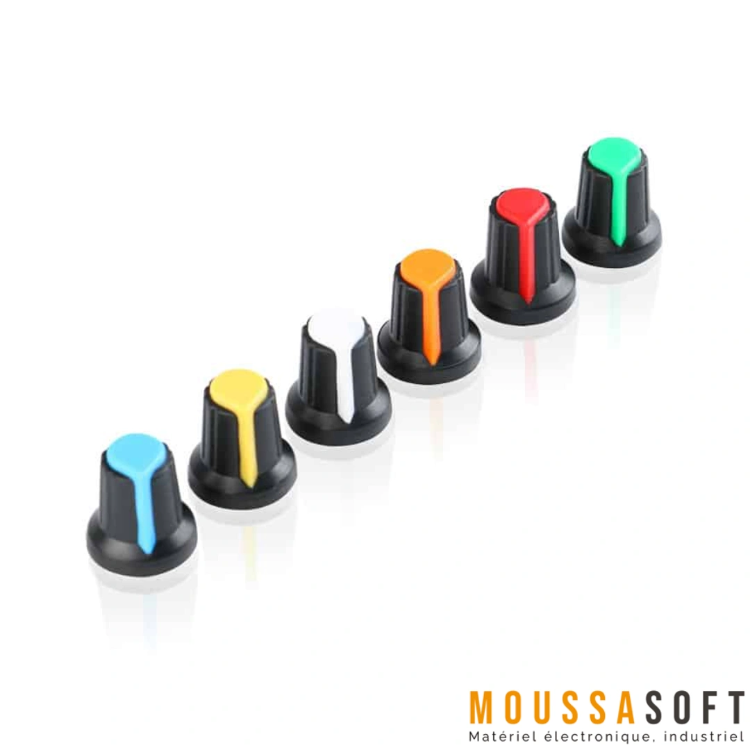 Boutons de potentiomètre rotatif colorés 6mm