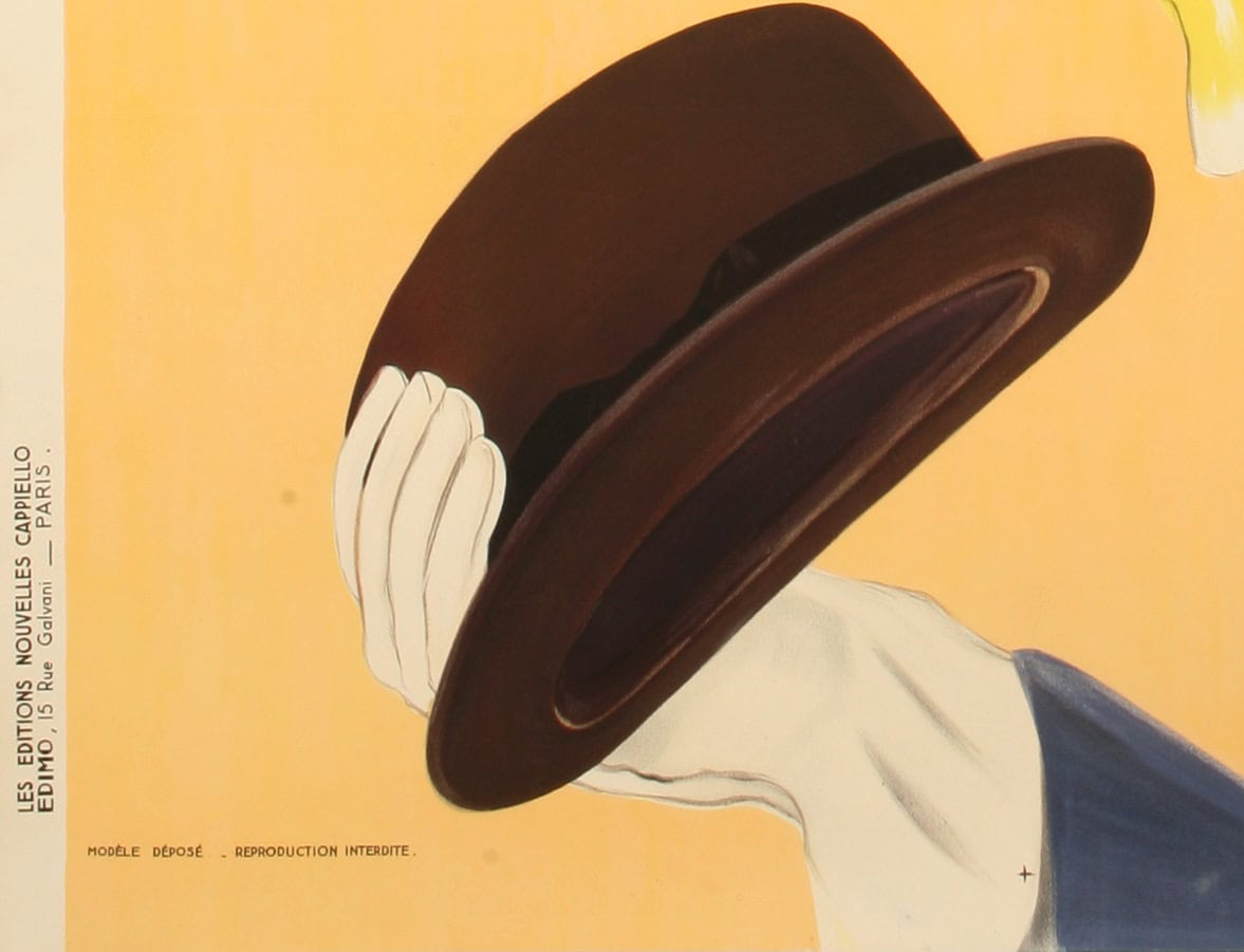 Affiche Originale, Leonetto Cappiello, Mossant, Chapeaux, Chapelier, Chapellerie, Mode, Couture, Textile, Accessoire, Feutre, Homme, Gentleman, Costume, Gants, 1938 – Image 3